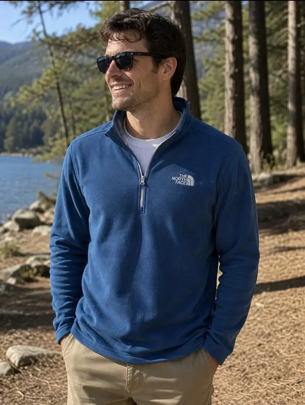 North Face Men’s Blue Glacier 1/4 Zip Fleece Pullover Sz Xl